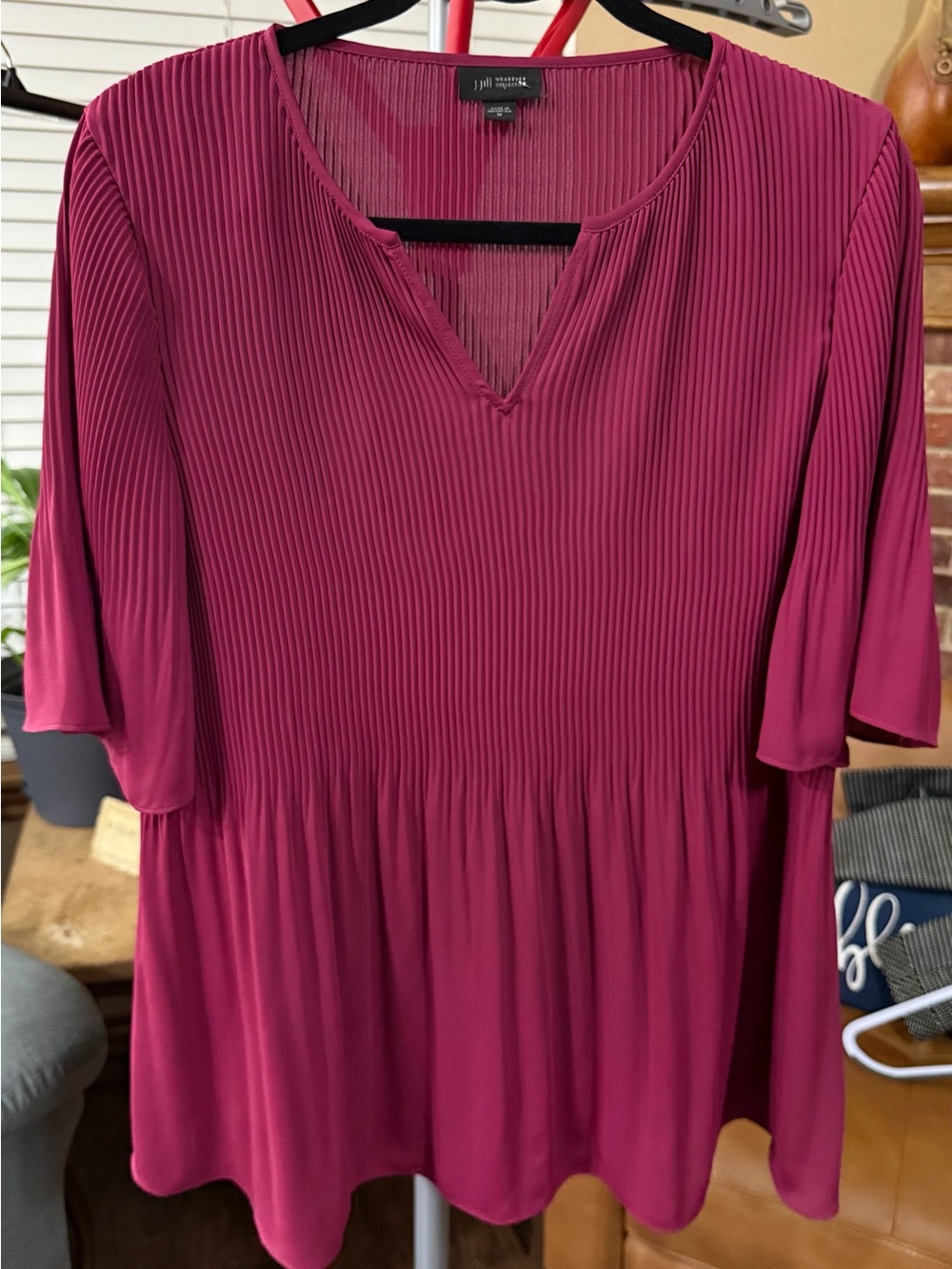 J. Jill V-Neck Pleated Top - Deep Berry